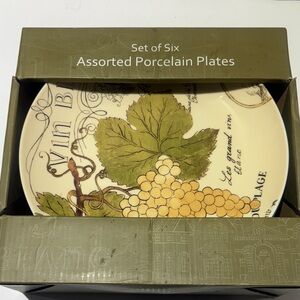 Elegant Porcelain Plates with Green and Cream Grapevine Design